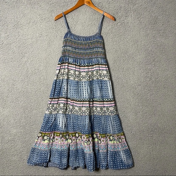 Bohemian Blue Floral Maxi Handmade Dress - Picture 1 of 5